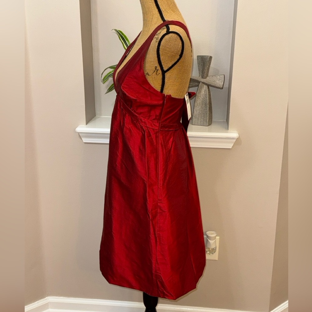BCBG Maxazria red sleeveless Silk NWT deep V neck halter dress sz 2 - Picture 6 of 10